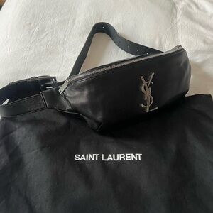 Saint Laurent Black Belt Bag with Silver Logo